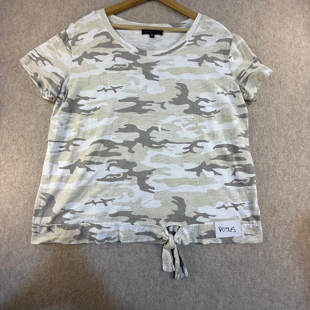 Sanctuary‎ Womens Camo Tie Front T-Shirt Neutral Camouflage Slub Knit Top Large